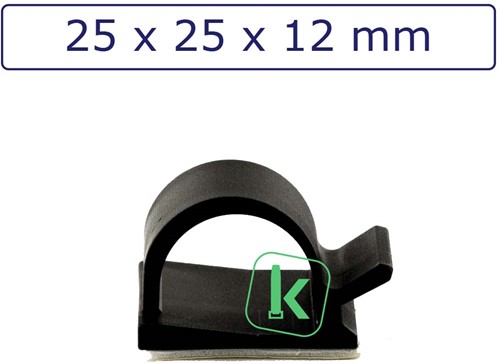 Zelfklevende kabelclips/kabelklemmen 25 x 25 x 12 mm Zwart UV bestendig (Zak 100 stuks)