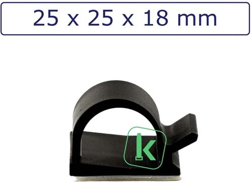 Zelfklevende kabelclips/kabelklemmen 25 x 25 x 18 mm Zwart UV bestendig (Zak 100 stuks)