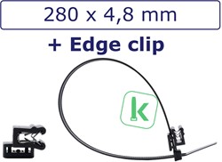 Tyraps, kabelbinders speciaal UV++ bestendig 280 x 4,8 mm zwart, met Edge Clip (A-Type), paneel klemvoet voor paneel 1 t/m 3mm Zwart (Zak 100 stuks)
