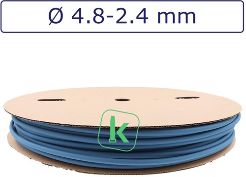 Krimpkous 4,8-2,4 mm Blauw Dunwandig krimpverhouding 2:1 (Rol 100 meter)
