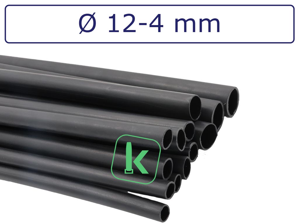 Krimpkous met Lijm Zwart 12-4 mm Zwart UV Dunwandig krimpverhouding 3:1 (Stuk 1,22 meter) - PRO-TIE®
