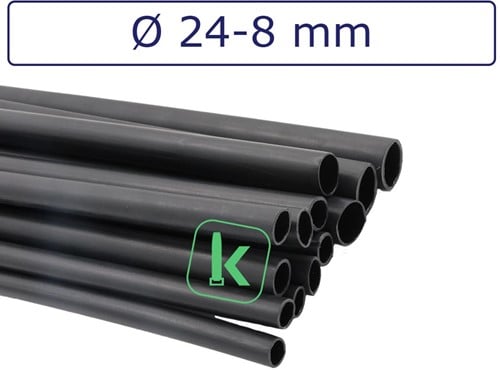 Krimpkous met Lijm 24-8 mm Zwart UV Dunwandig krimpverhouding 3:1 (Stuk 1,22 meter)