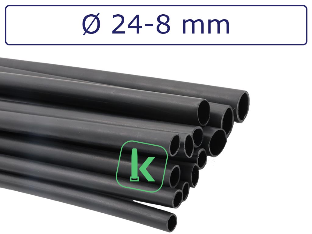 Krimpkous met Lijm Zwart 24-8 mm Zwart UV Dunwandig krimpverhouding 3:1 (Stuk 1,22 meter) - PRO-TIE®