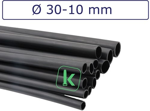 Krimpkous met Lijm 30-10 mm Zwart UV Dunwandig krimpverhouding 3:1 (Stuk 1,22 meter)