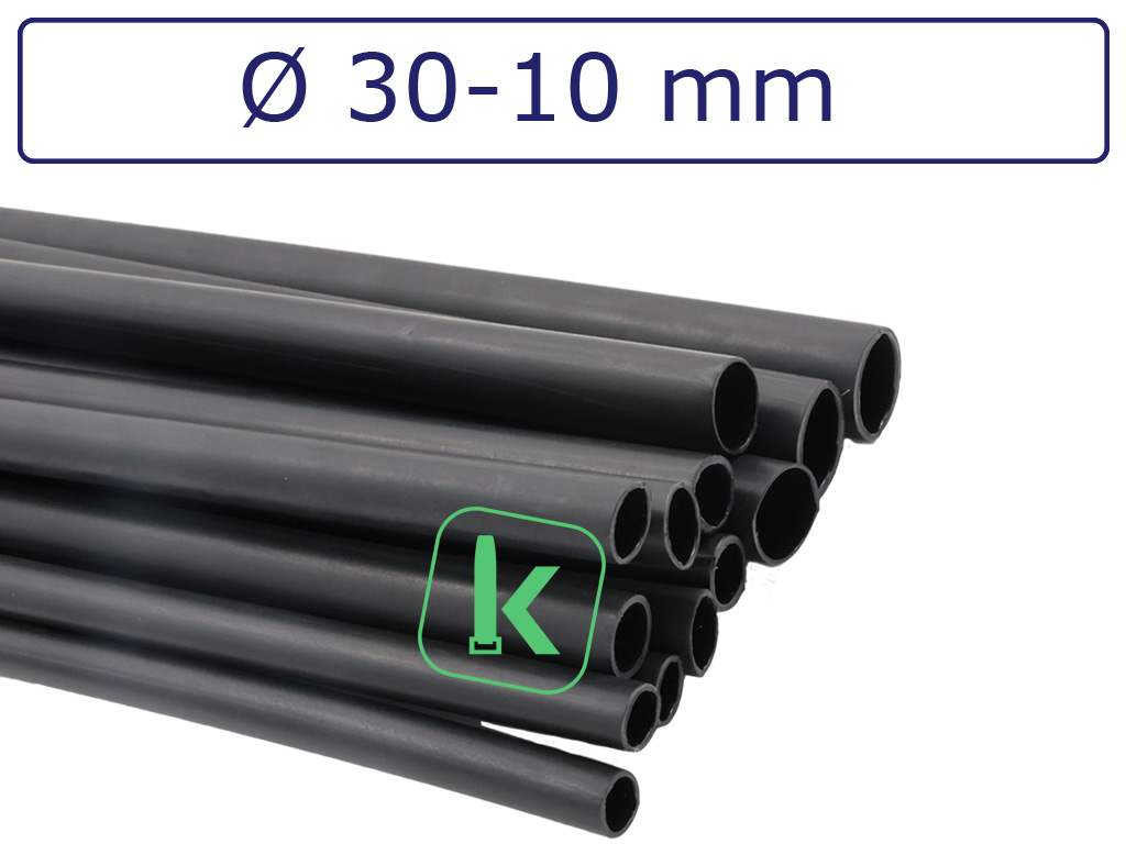 Krimpkous met Lijm Zwart 30-10 mm Zwart UV Dunwandig krimpverhouding 3:1 (Stuk 1,22 meter) - PRO-TIE®