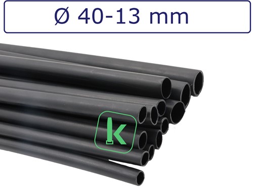 Krimpkous met Lijm 40-13 mm Zwart UV Dunwandig krimpverhouding 3:1 (Stuk 1,22 meter)