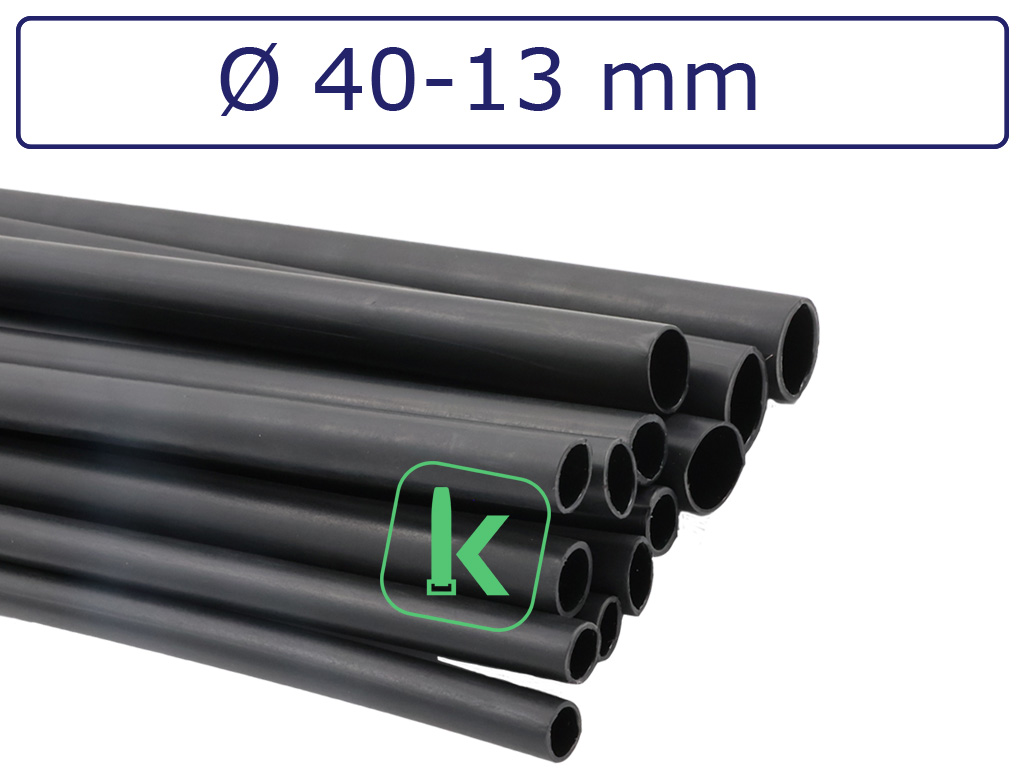Krimpkous met Lijm Zwart 40-13 mm Zwart UV Dunwandig krimpverhouding 3:1 (Stuk 1,22 meter) - PRO-TIE®