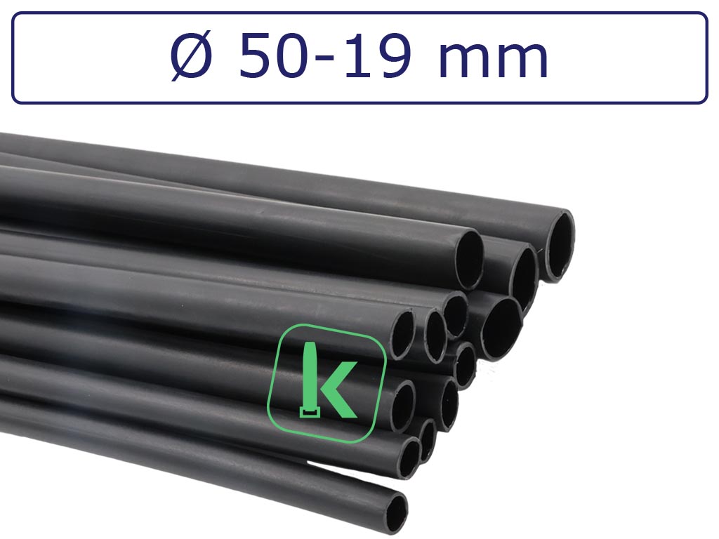 Krimpkous met Lijm Zwart 50-19 mm Zwart UV Dunwandig krimpverhouding 3:1 (Stuk 1,22 meter) - PRO-TIE®