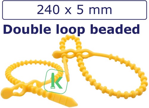 Bundelbanden, Snelbinders Hersluitbaar met dubbele kop, Rattenstaart / Beaded Cable Ties - 240 x 5,0 mm Geel (Zak 100 stuks)