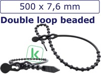 Bundelbanden, Snelbinders Hersluitbaar met dubbele kop, Rattenstaart / Beaded Cable Ties - 500 x 7,6 mm Zwart UV-Bestendig (Zak 100 stuks)