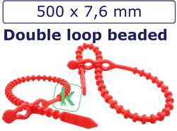 Bundelbanden, Snelbinders Hersluitbaar met dubbele kop, Rattenstaart / Beaded Cable Ties - 500 x 7,6 mm Rood (Zak 100 stuks)