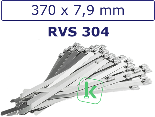 Tyraps, kabelbinders RVS 304 staal  370 x 7,9 mm (Zak 100 stuks)