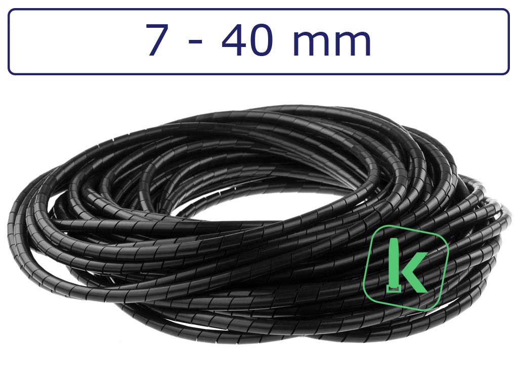 Spiraalband, spiraalslang 7-40 mm bundel capaciteit Zwart UV bestendig (Zak 10 meter)