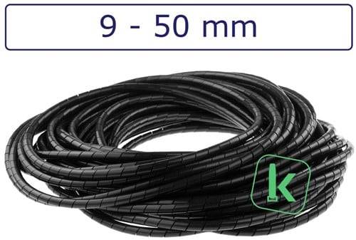 Spiraalband, spiraalslang  9-50 mm bundel capaciteit Zwart UV bestendig (Zak 10 meter)