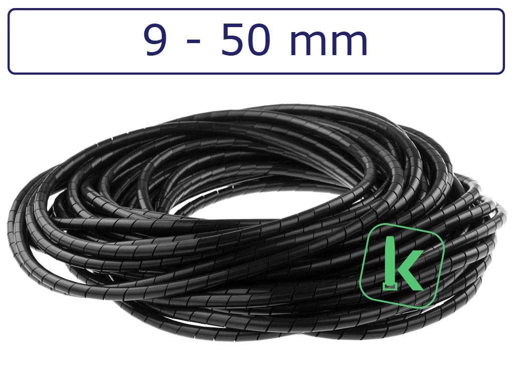 Spiraalband, spiraalslang 9-50 mm bundel capaciteit Zwart UV bestendig (Zak 10 meter)