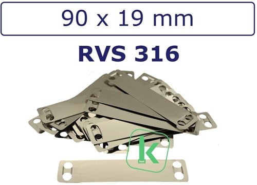 Labelplaatjes/Markeerplaatjes staal RVS type 316 - 90 x 19 mm (Zak 100 stuks)
