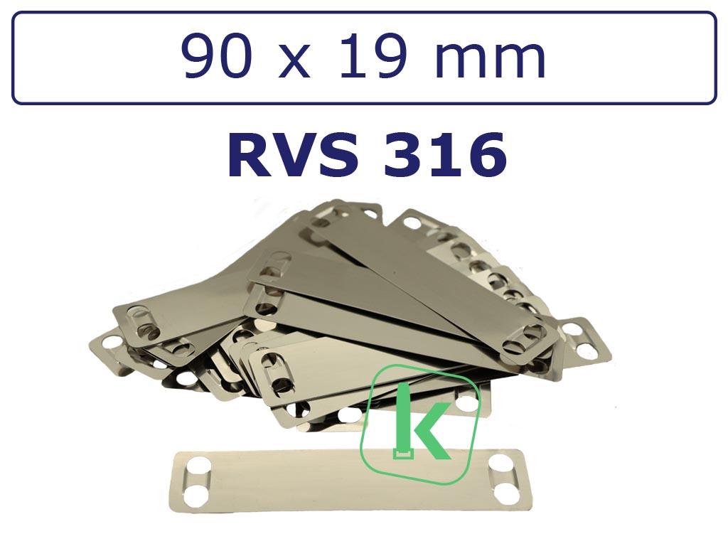 Labelplaatjes/Markeerplaatjes staal RVS type 316 - 90 x 19 mm (Zak 100 stuks)
