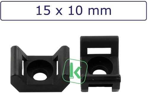 Schroefzadels/Bevestigingsvoeten 15 x 10 mm  Zwart UV bestendig (Zak 100 stuks)