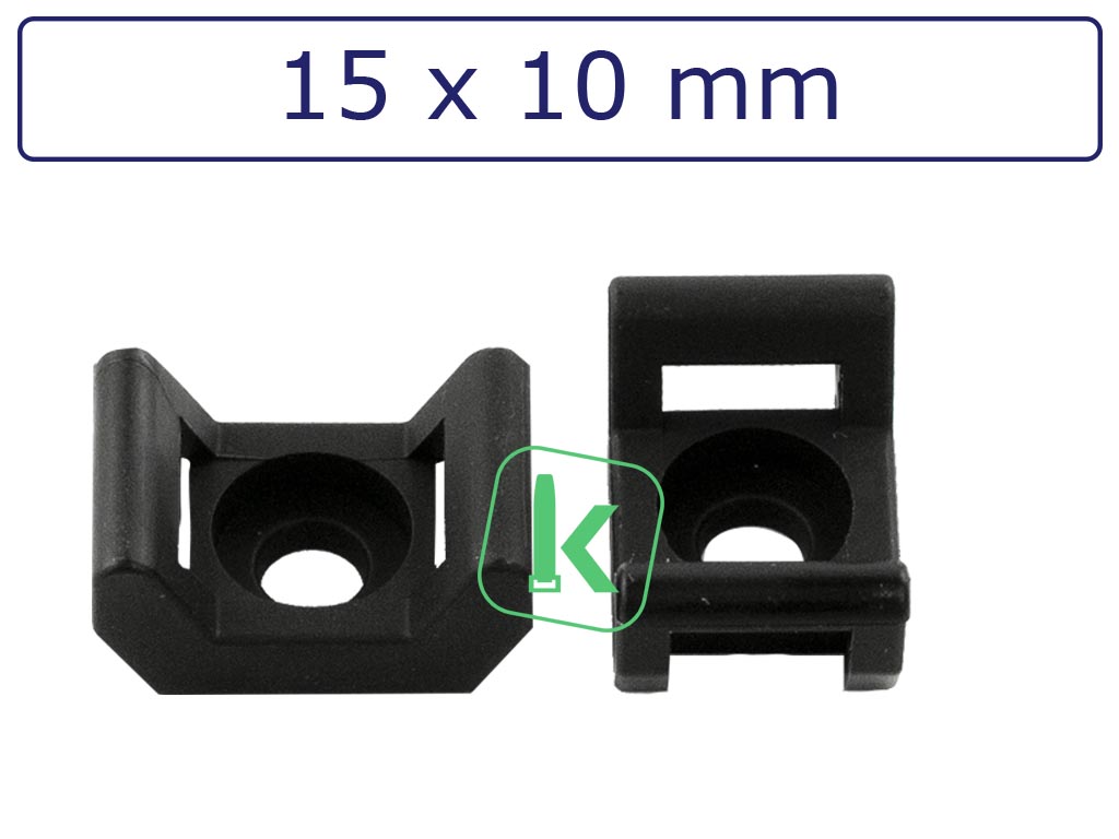 Schroefzadels/Bevestigingsvoeten 15 x 10 mm Zwart UV bestendig (Zak 100 stuks)