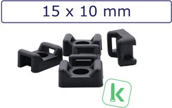 Schroefzadels/Bevestigingsvoeten 15 x 10 mm  Zwart UV bestendig (Zak 100 stuks)