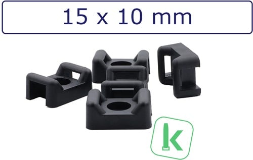 Schroefzadels/Bevestigingsvoeten 15 x 10 mm  Zwart UV bestendig (Zak 100 stuks)