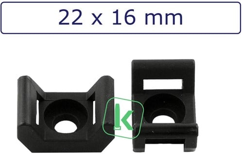 Schroefzadels/Bevestigingsvoeten 22 x 16 mm Zwart UV bestendig (Zak 100 stuks)