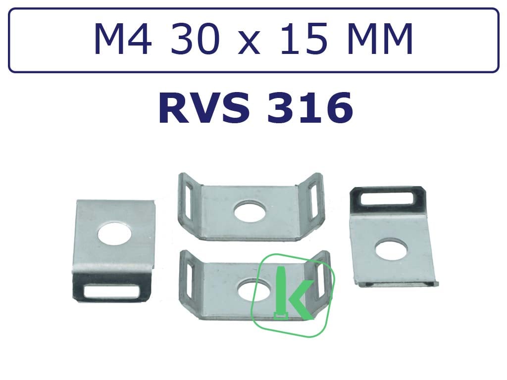 Schroefzadels/Bevestigingsvoeten staal RVS type 316 M4 30 x 15 mm (Zak 100 stuks)