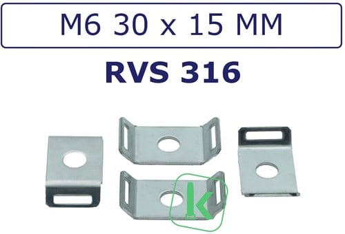 Schroefzadels/Bevestigingsvoeten staal RVS type 316 M6 30 x 15 mm (Zak 100 stuks)