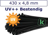 Tyraps, kabelbinders Speciaal UV ++ bestendig 430 x 4,8 mm Zwart (Zak 100 stuks)