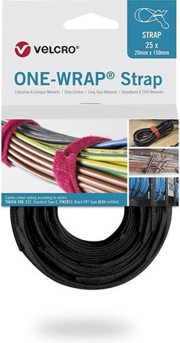 VELCRO® ONE-WRAP® Strap, klittenband kabelbinders 200 x 20 mm Zwart (Rol á 25 stuks)