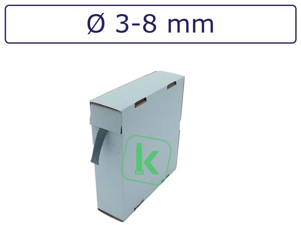 Kabelkous / Vlechtkous 3-8 mm bundel capaciteit Grijs (Box 15 meter)