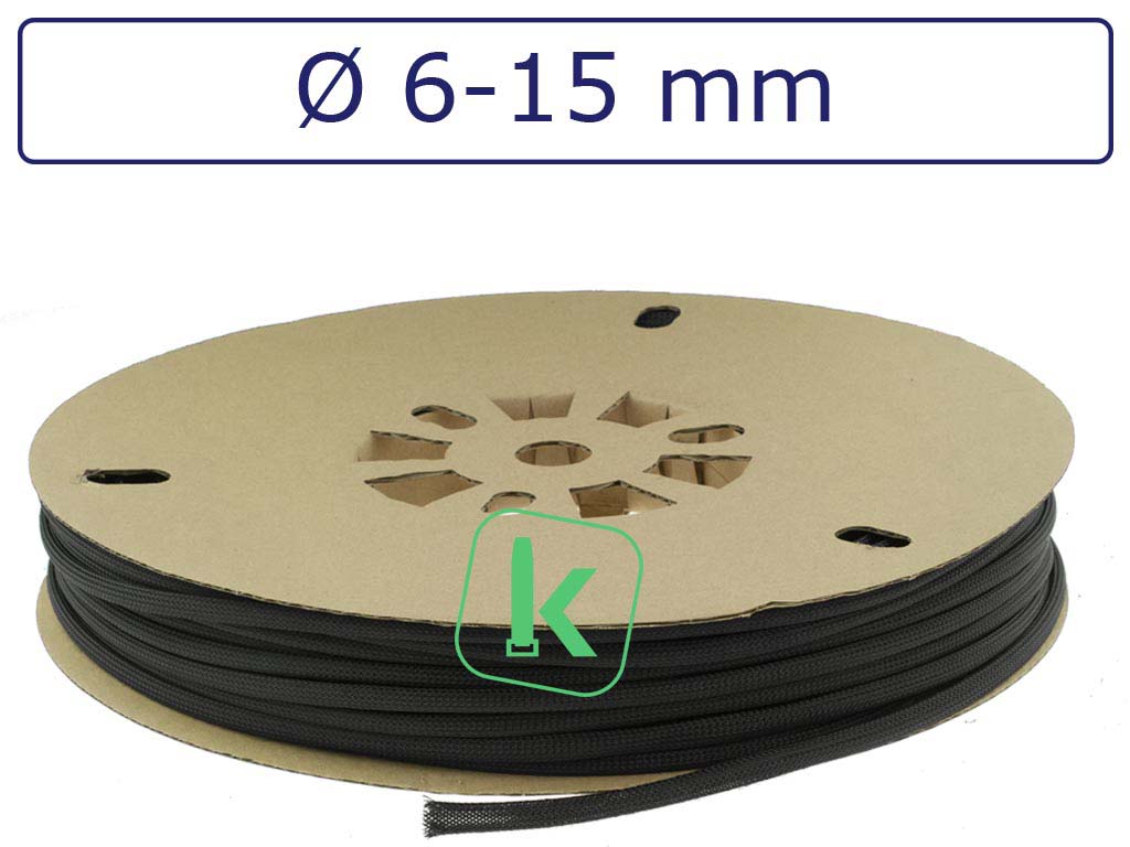 Kabelkous / Vlechtkous 6-15 mm bundel capaciteit Zwart UV bestendig (Rol 100 meter)