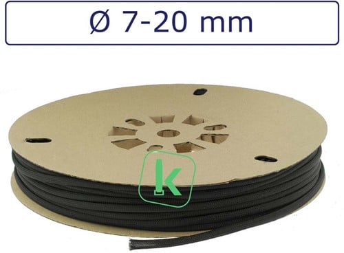 Vlechtkous, beschermkous 7-20 mm bundel capaciteit Zwart UV bestendig (Rol 50 meter)
