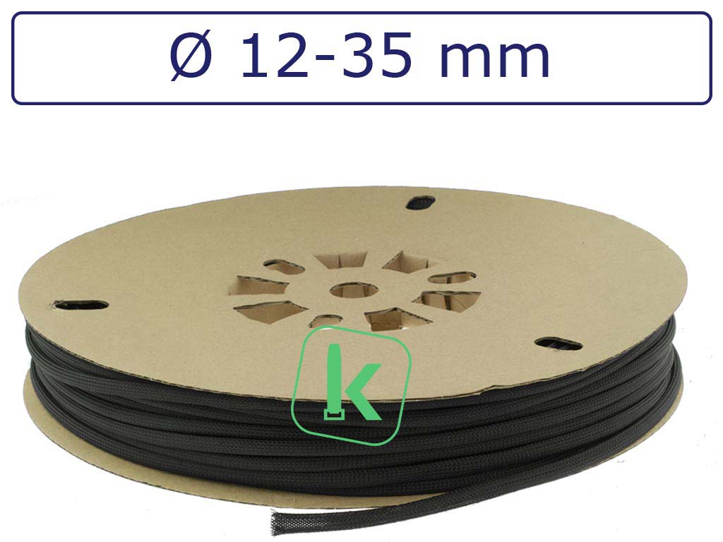 Kabelkous / Vlechtkous 12-35 mm bundel capaciteit Zwart UV bestendig (Rol 50 meter)