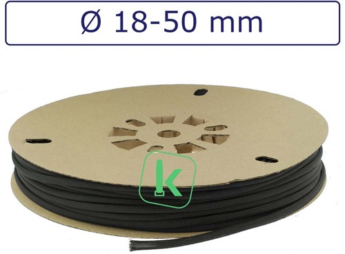 Vlechtkous, beschermkous 18-50 mm bundel capaciteit Zwart UV bestendig (Rol 25 meter)