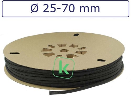 Vlechtkous, beschermkous 25-70 mm bundel capaciteit Zwart UV bestendig (Rol 25 meter)