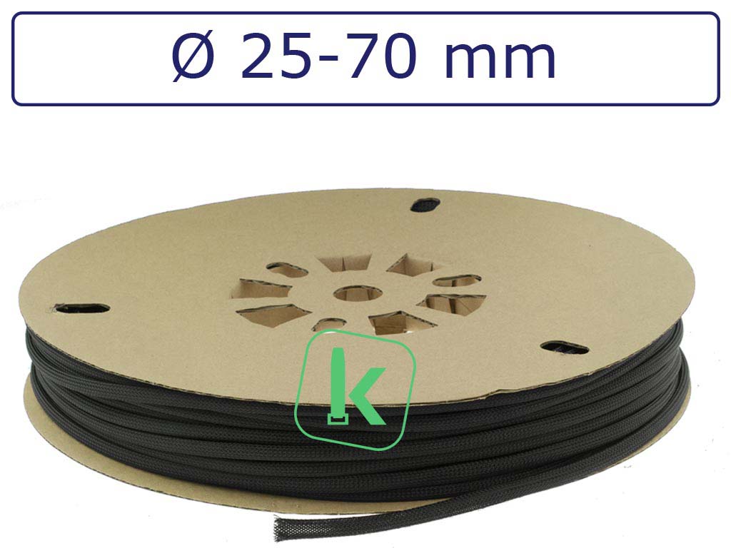 Kabelkous / Vlechtkous 25-70 mm bundel capaciteit Zwart UV bestendig (Rol 25 meter)