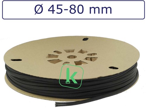 Vlechtkous, beschermkous 45-80 mm bundel capaciteit Zwart UV bestendig (Rol 25 meter) (Rol 25 meter)