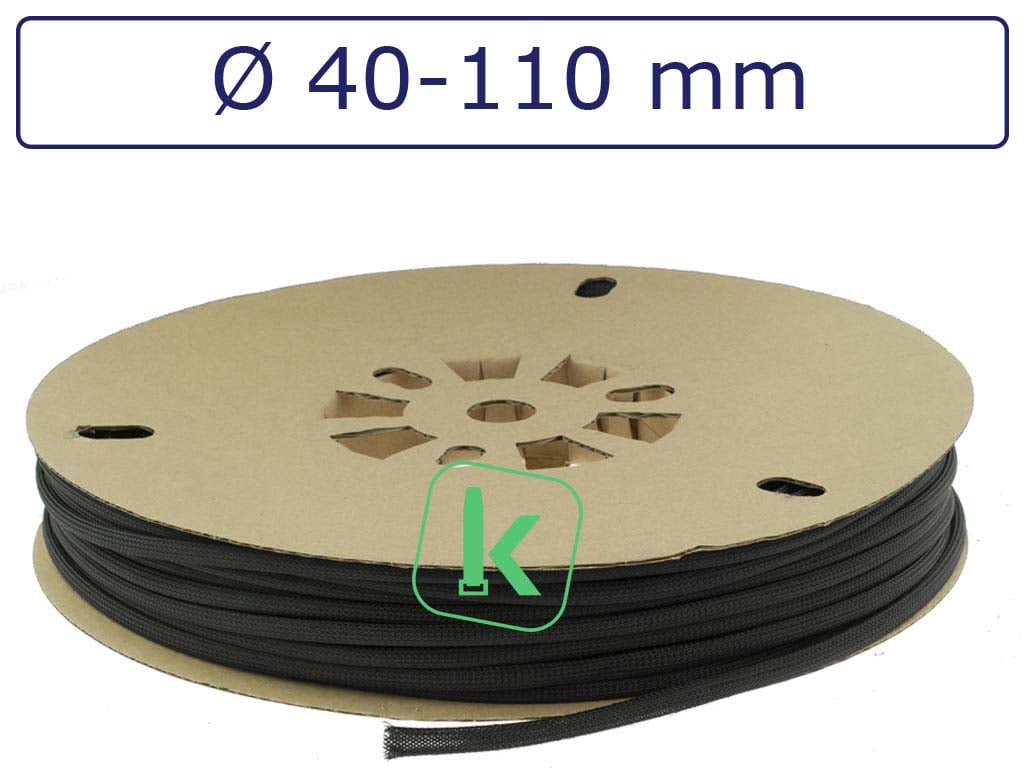 Kabelkous / Vlechtkous 40-110 mm bundel capaciteit Zwart UV bestendig (Rol 25 meter)