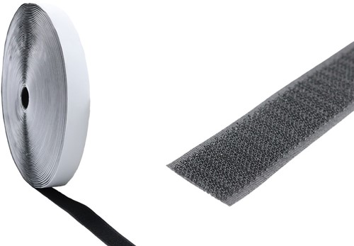 Klittenband Enkelzijdig Haakdeel met lijmlaag 20 mm Zwart UV bestendig (Rol 25 meter)-2